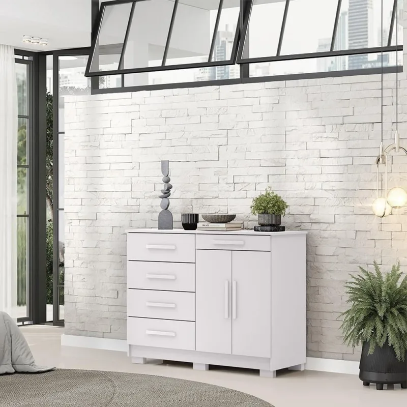 Cômoda Sapateira Batel G98 5 Gavetas em MDF MDP com Puxador em MDF Branco Gran Belo - Gran Belo - Bebês