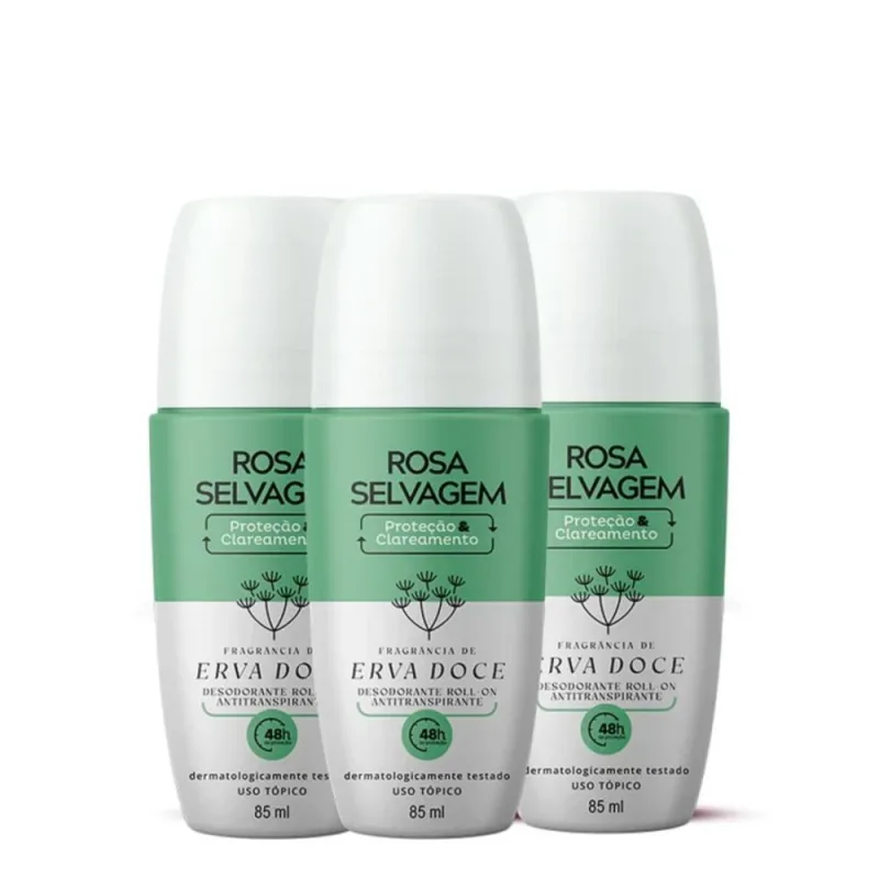 Kit 3 Desodorantes Clareador Rosa Selvagem Erva Doce 85ml - Rosa Selvagem