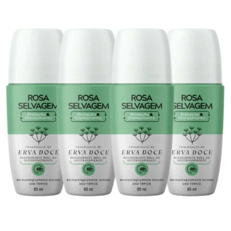 Kit 4 Desodorantes Clareador Rosa Selvagem Erva Doce 85ml - Rosa Selvagem