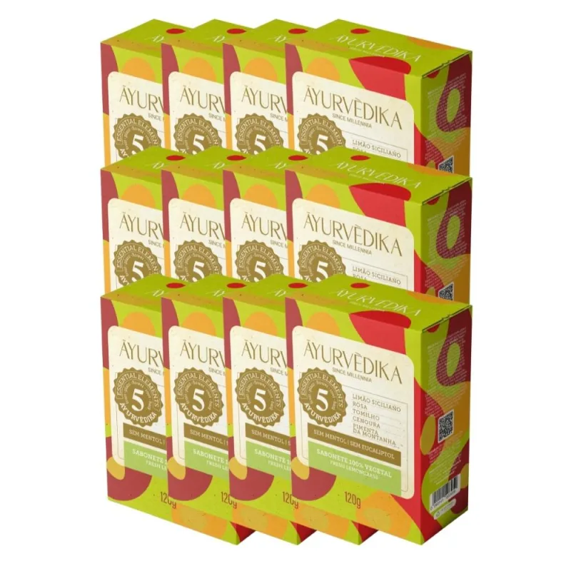 Kit 12 Sabonetes Barra 100% Vegetais LemonGrass Ayurvédika 120g - Ayurvédika