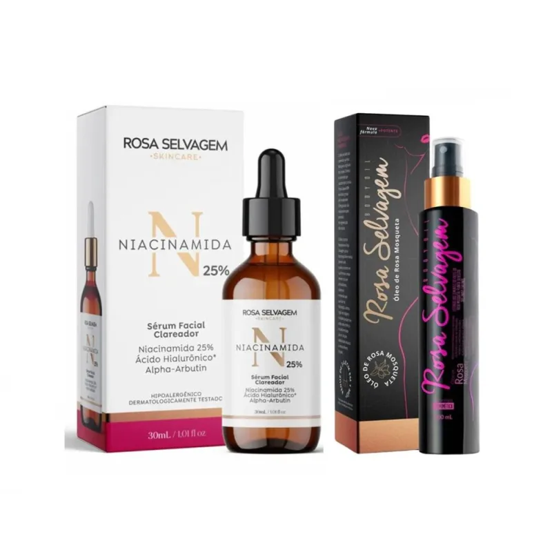 Sérum Facial Clareador 25% Niacinamida + Óleo Corporal - Rosa Selvagem - Rosa Selvagem