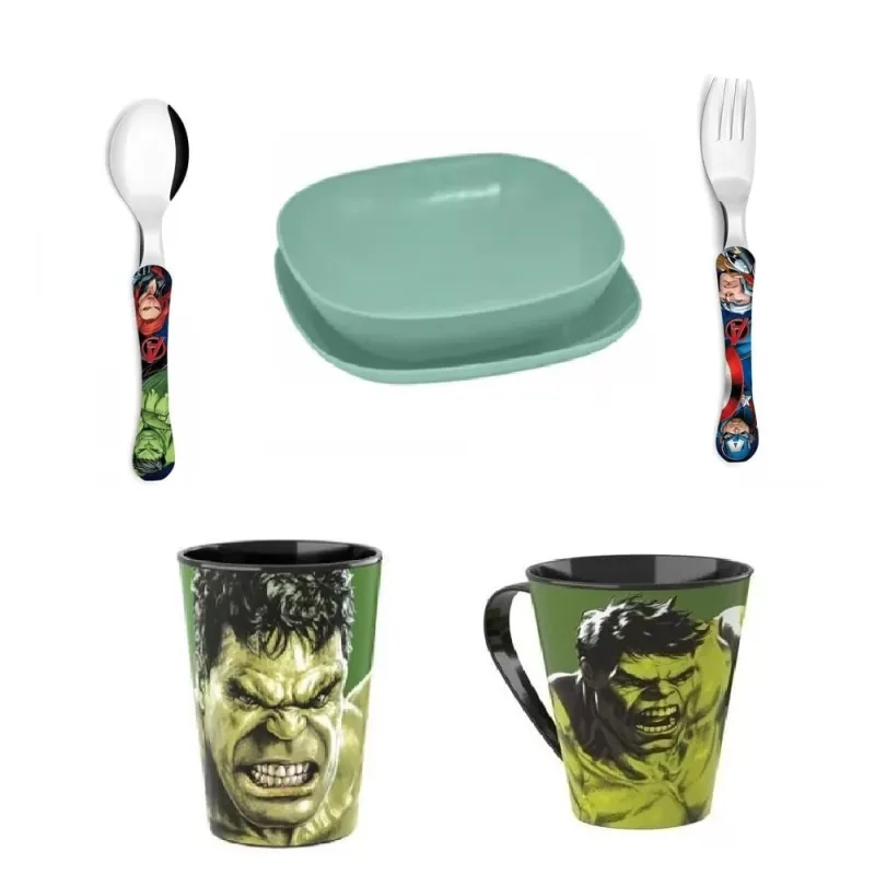 Conjunto HULK Faqueiro 2 peças  Avengers Copo Caneca Pratos - Simonaggio