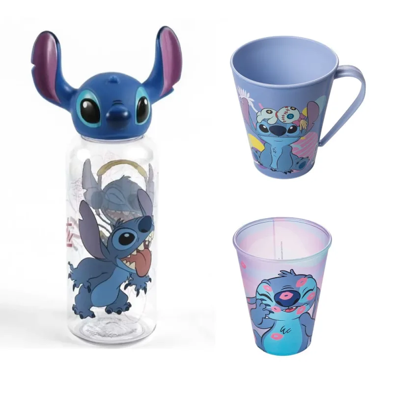 STITCH garrafa 3D, 1 Copo e 1 Caneca - Plasútil