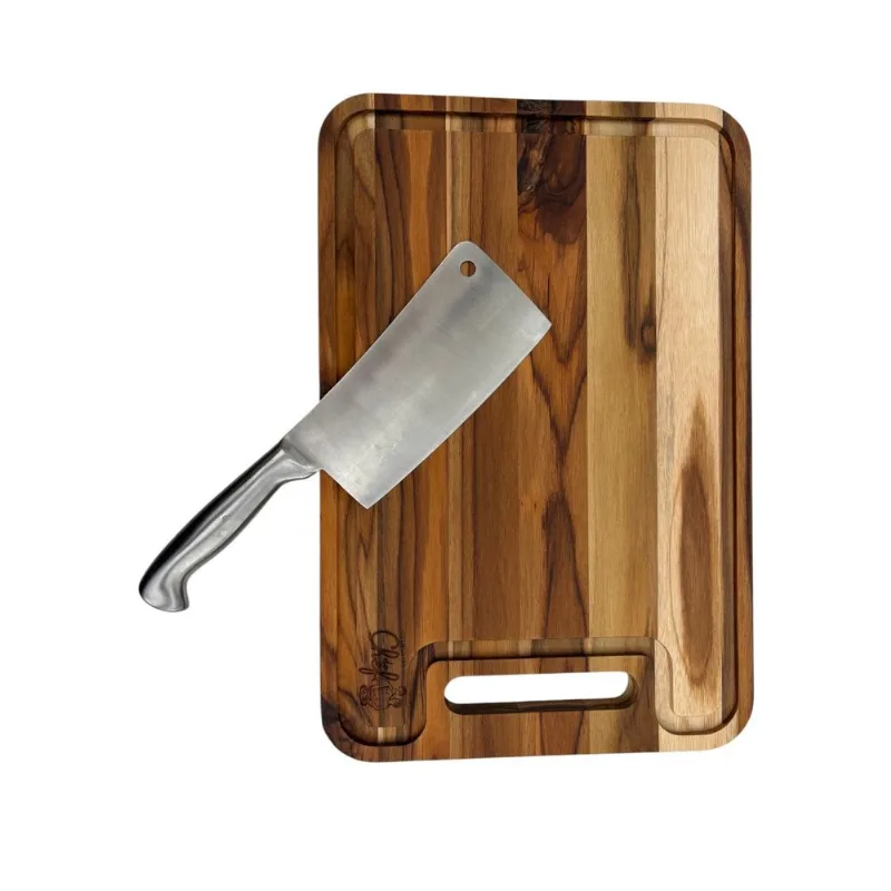 Tabua Churrasco 42x28x1,8cm Madeira Teca com canaleta