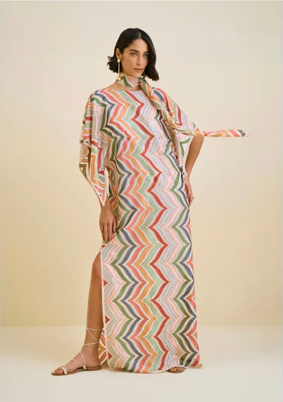 Vestido Morena Rosa Longo Decote Redondo Com Faixa Rosa - Morena Rosa - Outlet