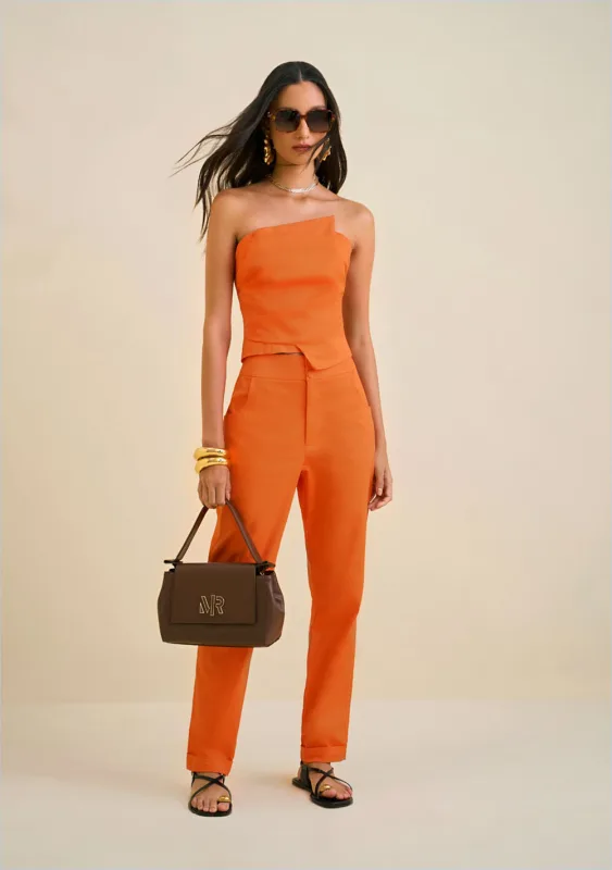 Calça Morena Rosa Reta Cós Alto Alfaiataria Laranja - Morena Rosa - Outlet