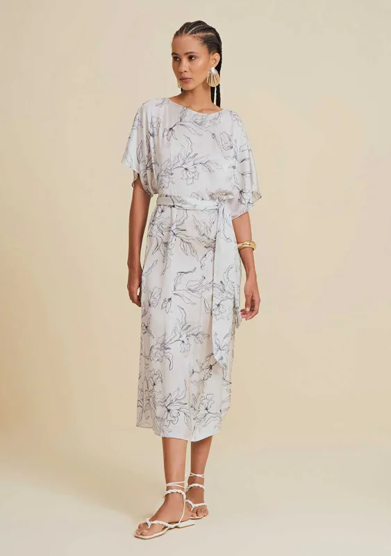 Vestido Morena Rosa Midi Decote Redondo Com Faixa Azul Marinho - Morena Rosa - Outlet