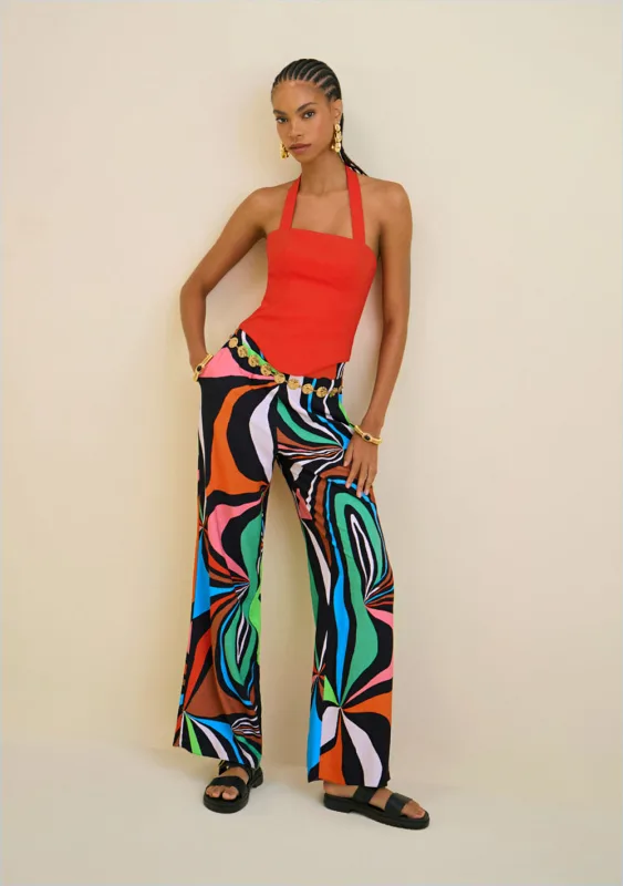 Calça Morena Rosa Wide Leg Cós Alto Bolso Faca Preto - Morena Rosa
