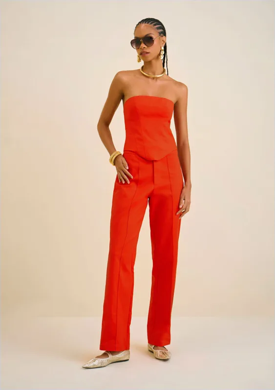 Calça Morena Rosa Reta Cós Alto Detalhe Cós Vermelho - Morena Rosa - Outlet