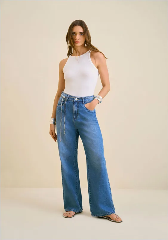 Calça Morena Rosa Wide Alta Azul - Morena Rosa