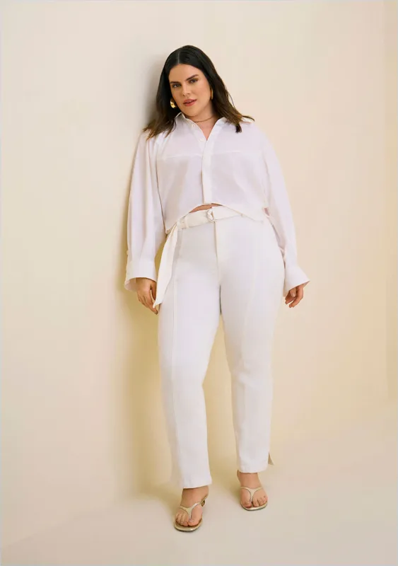 Calça Morena Rosa Reta Alta Off White - Morena Rosa