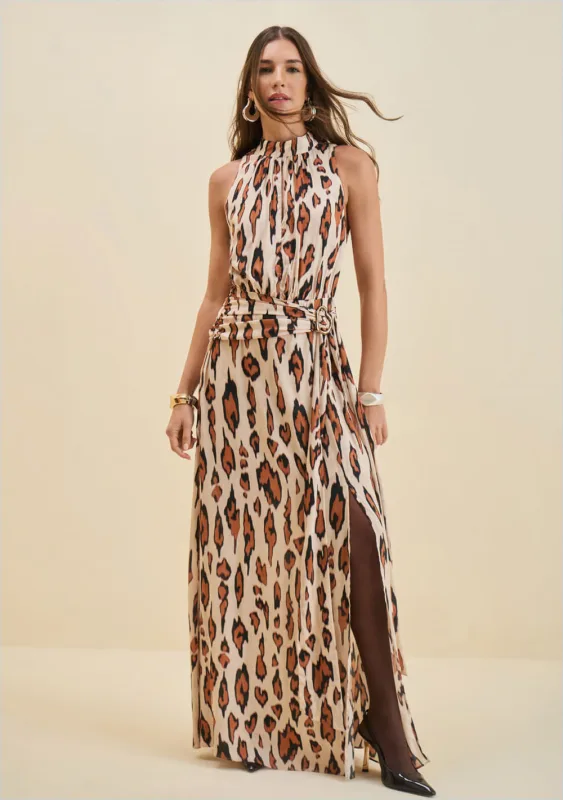 Vestido Morena Rosa Solto Decote Careca Sem Manga Longo Bege - Morena Rosa - Outlet