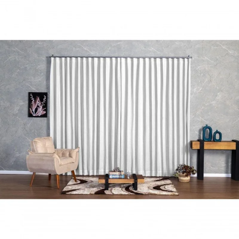 Cortina Microfibra Com Linho 3,00x2,30 Para Trilho Duplo Branco