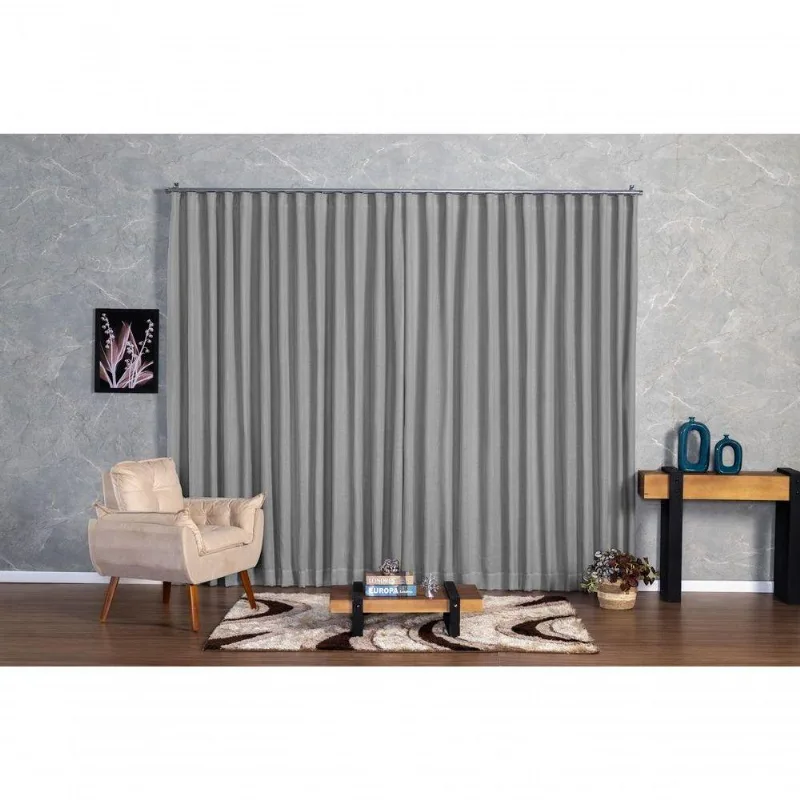 Cortina Microfibra Com Linho 4,00x2,50 Para Trilho Duplo Cinza