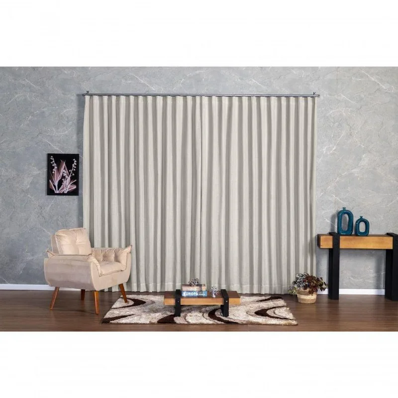 Cortina Microfibra Com Linho 4,00x2,50 Para Trilho Duplo Palha