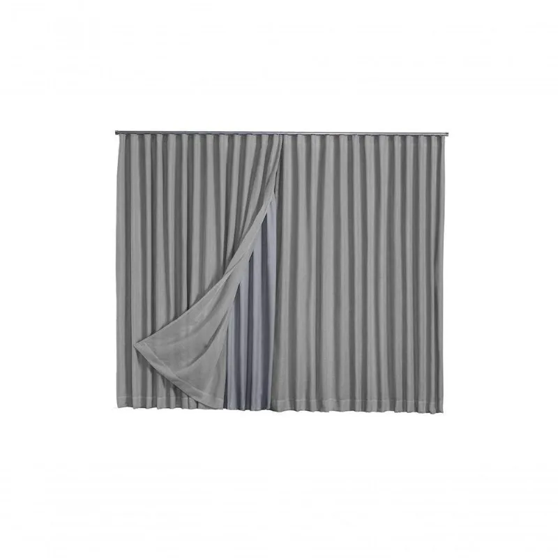 Cortina Microfibra Com Linho 5,00x2,30 Para Trilho Duplo Cinza