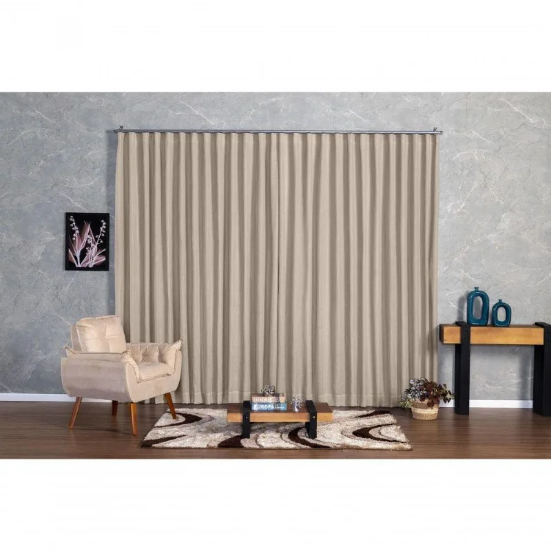 Cortina Microfibra Com Linho 5,00x2,80 Para Trilho Duplo Avelã