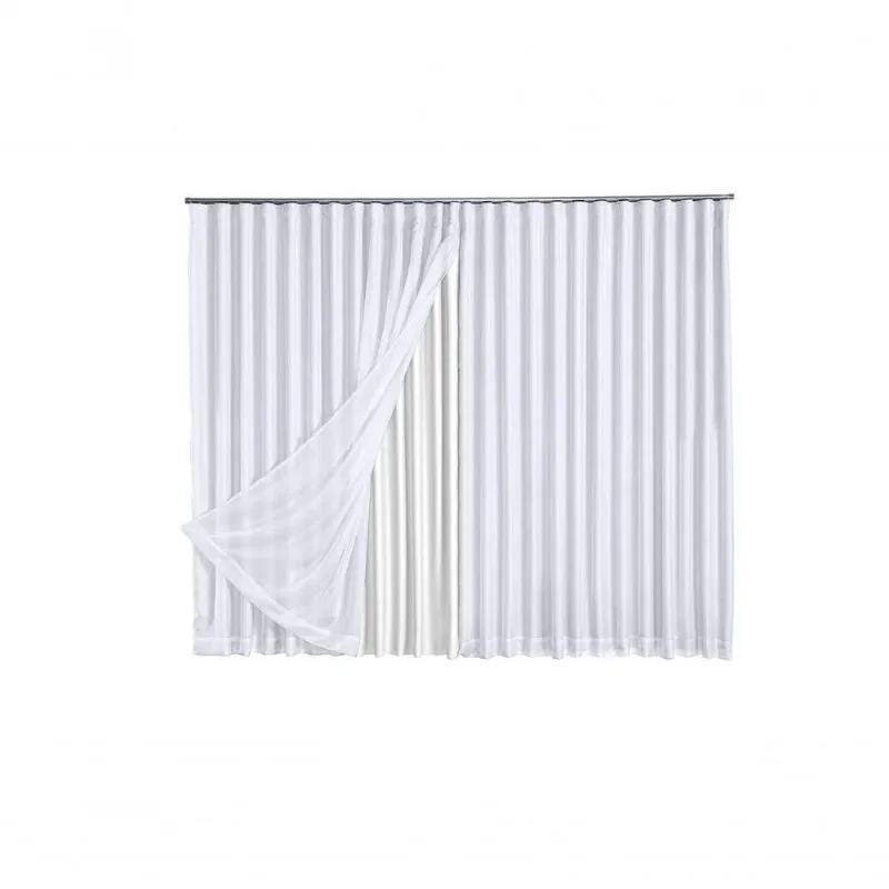 Cortina Microfibra Com Voil 6,00x2,30 Para Trilho Suíço Branco