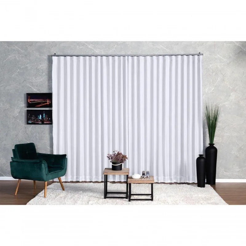 Cortina Microfibra Com Voil 6,00x2,50 Para Trilho Suíço Branco