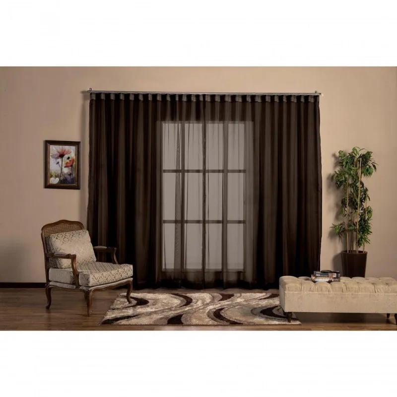 Cortina Voil Tecido 2,80x2,30 Para Trilho Suíço Marrom-escuro
