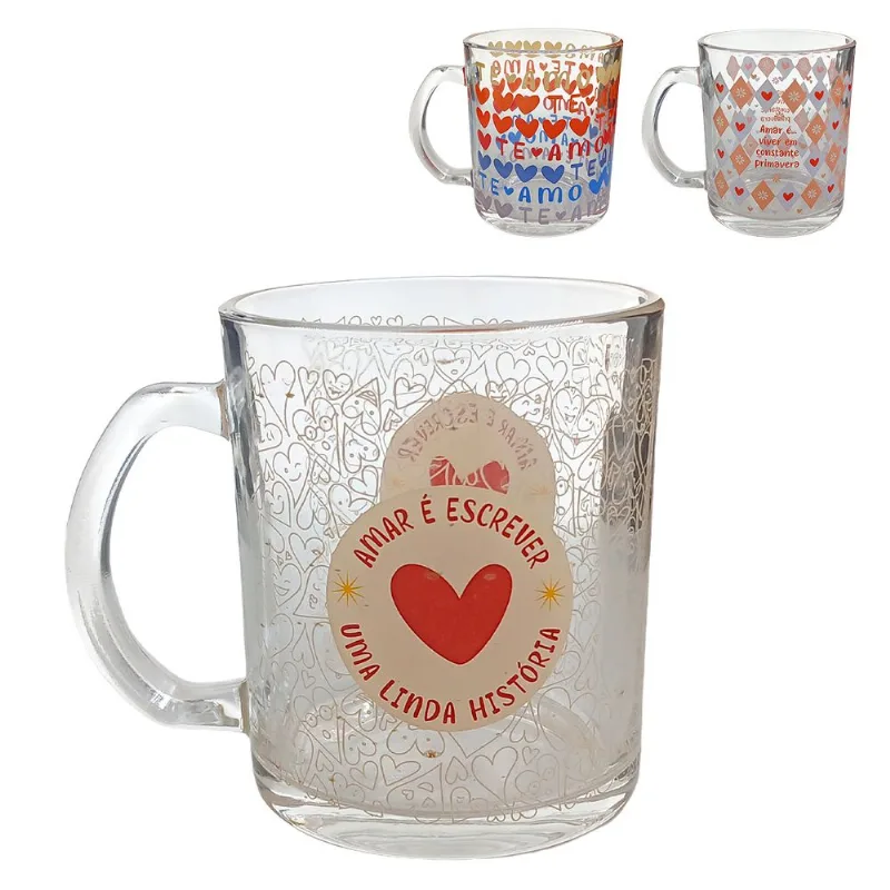 Caneca Love Me 330ml em Vidro Multiart-Modelos Sortidos - LC