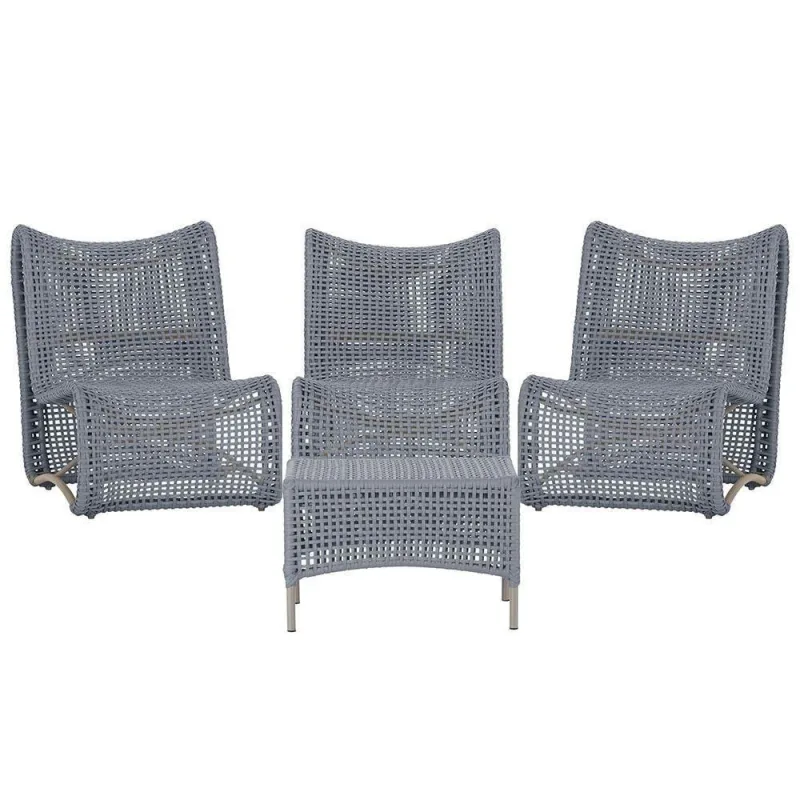 Conjunto 3 Poltronas e Mesa Texas Alumínio Corda Náutica Tecido Impermeável Fendi Trama Original - trama