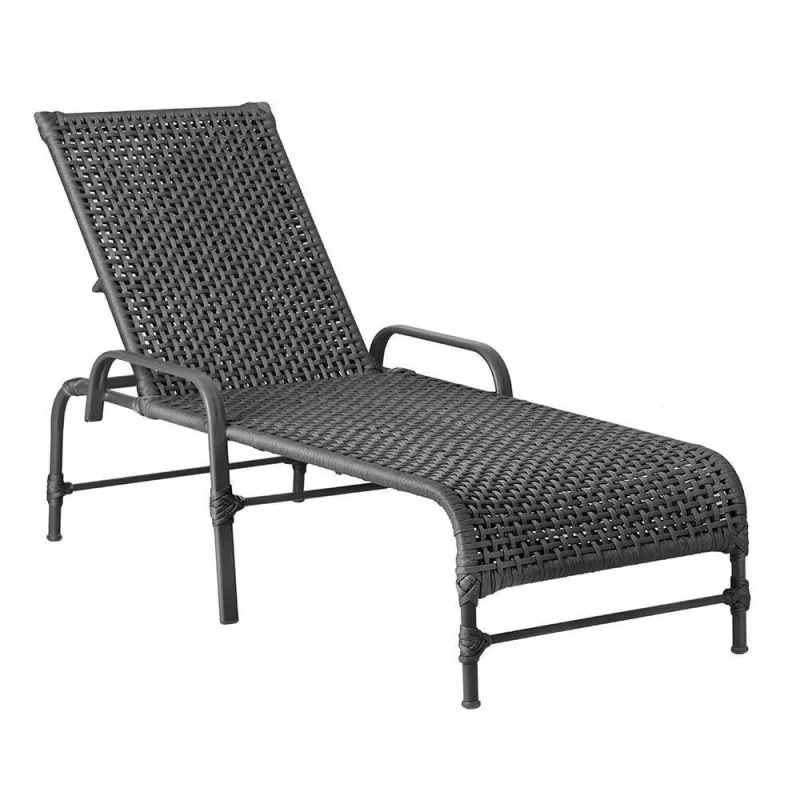 Espreguiçadeira Catar Corda Náutica Jardim Piscina Alumínio Preto - Trama - Agro