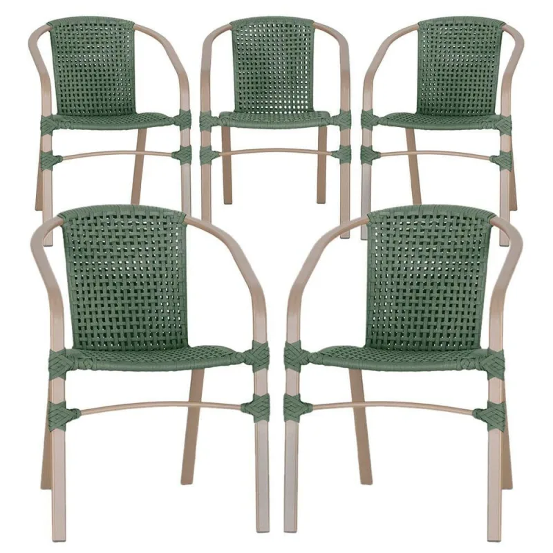 05 Cadeiras Floripa Aluminio Pintura Fendi Trama Original Verde - Trama - Móveis
