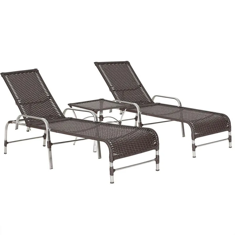 2 Espreguiçadeiras Catar E Mesa Para Piscina Jardim Varanda Tabaco - Trama - Móveis