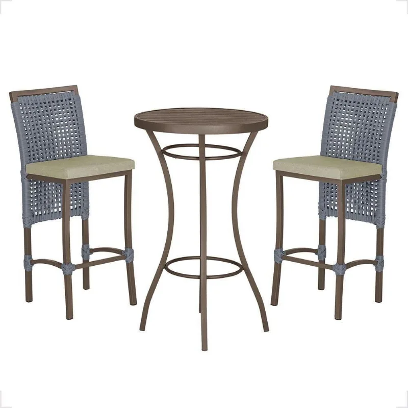 Mesa Bistrô E 2 Banquetas Roma Marrom Corda Estofado 7 Trama Prata - Trama