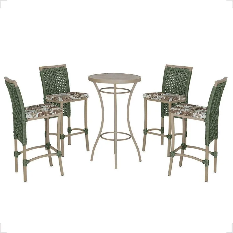 Mesa Bistrô E 4 Banquetas Roma Fendi Corda Estofado 6 Trama Verde - Trama