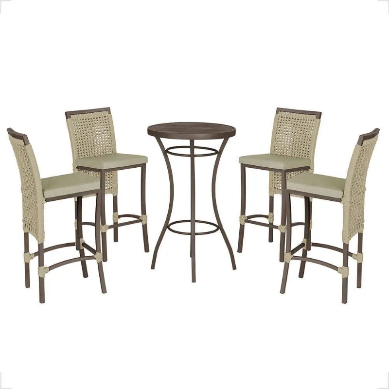 Mesa Bistrô E 4 Banquetas Roma Marrom Corda Estofado 7 Trama Rami - Trama