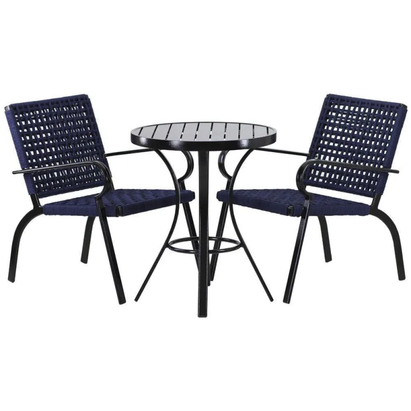2 Cadeiras Corda Náutica E Mesa Tampo Ripado Edícula, Jardim Azul - Trama
