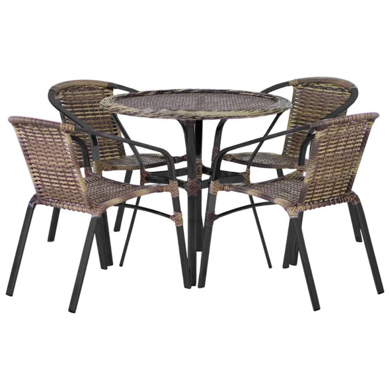 Kit 4 Cadeiras Alumínio E Mesa Tampo Varanda Piscina Jardim Cappuccino - Trama - Móveis