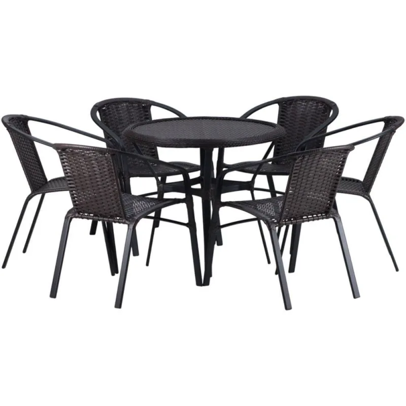 Kit 6 Cadeiras Alumínio E Mesa Tampo Varanda Jardim Piscina Cappuccino - Trama - Móveis
