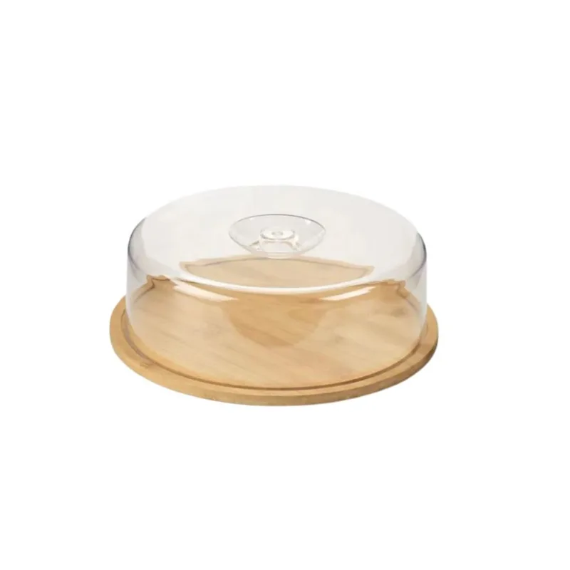 Boleira Redonda Bambu Tampa Transparente 28cm