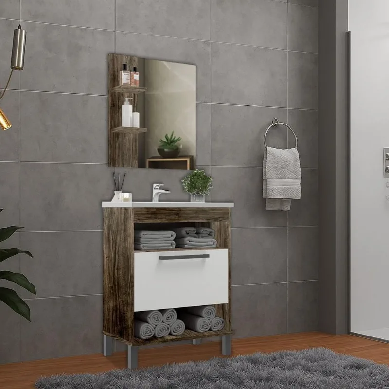 Conjunto de Móveis para Banheiro Sander Oasis 60cm 8182C Cintra e Branco Fosco