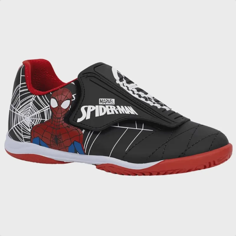 Kit Chuteira Infantil Dray Marvel Indoor Futsal Sem Trava Quadra Homem Aranha Spider Man