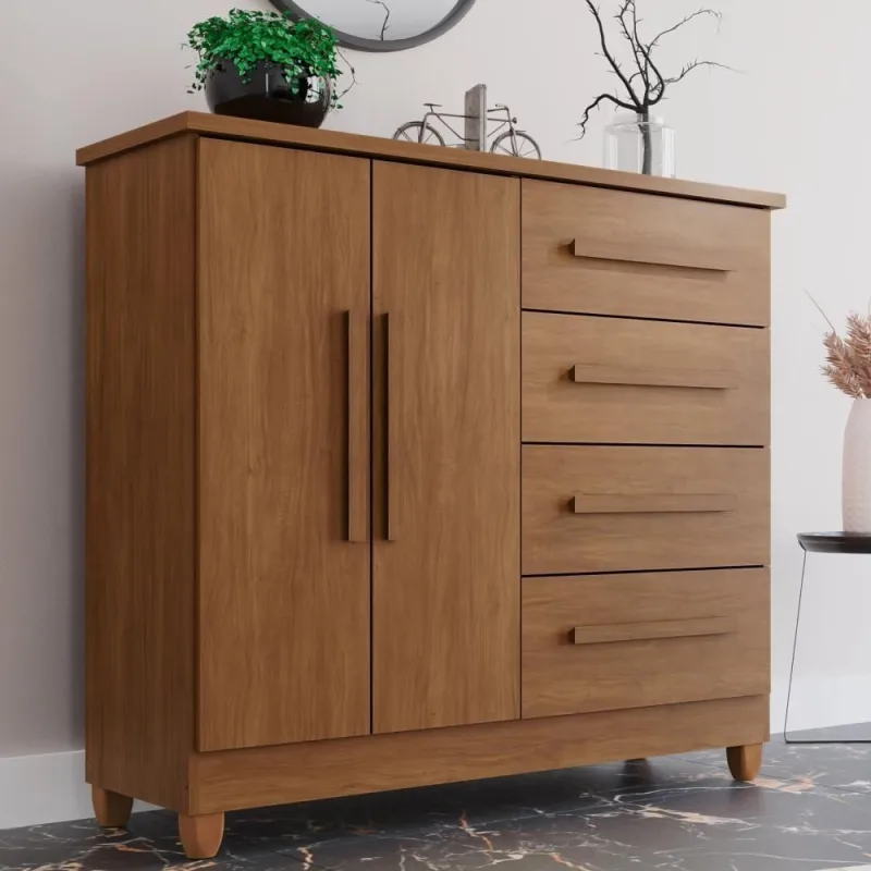 Cômoda Madri Plus 4 Gavetas com Sapateira MDF-MDP Cinamomo Tudo de Móveis 114CM - OUTRAS - Móveis