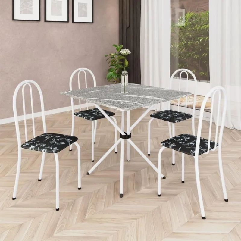 Conjunto de Mesa Analy 4 Lugares Tampo MDF Base Aço Branco 70CM Top - top
