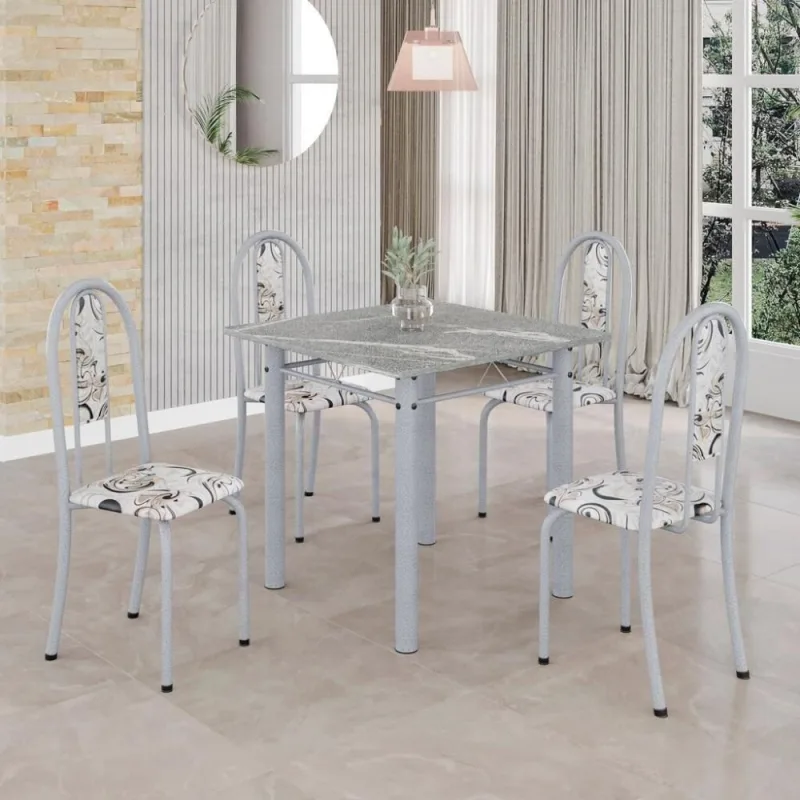 Conjunto de Mesa Isabel 4 Lugares Tampo em MDF Bege 70x70cm Top 70CM - top