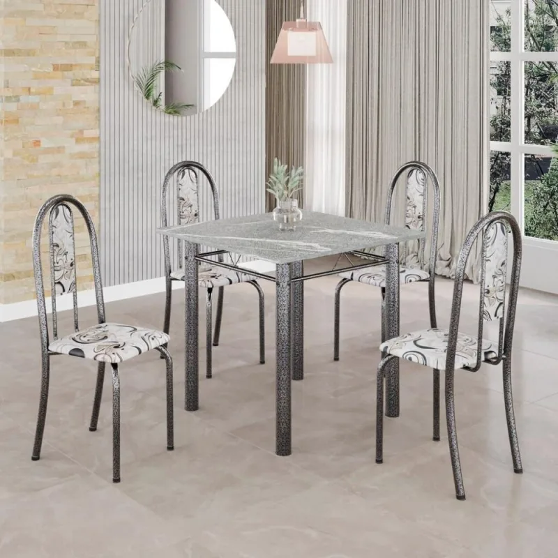 Conjunto de Mesa Isabel 4 Cadeiras Tampo Granito Base Cruz 70x70CM Topázio - OUTRAS - Móveis