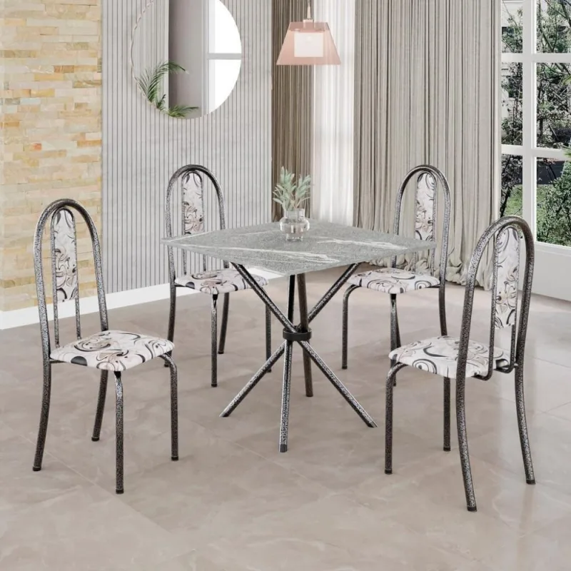 Conjunto de Mesa Isabel 4 Lugares Tampo Granito Topázio Prata 70CM Top 70x70cm - top