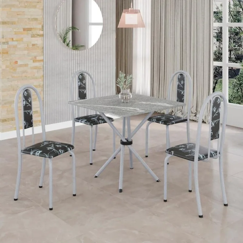 Conjunto de Mesa Isabel 4 Lugares Tampo Granito Topázio Bege 70CM Top - top - Móveis