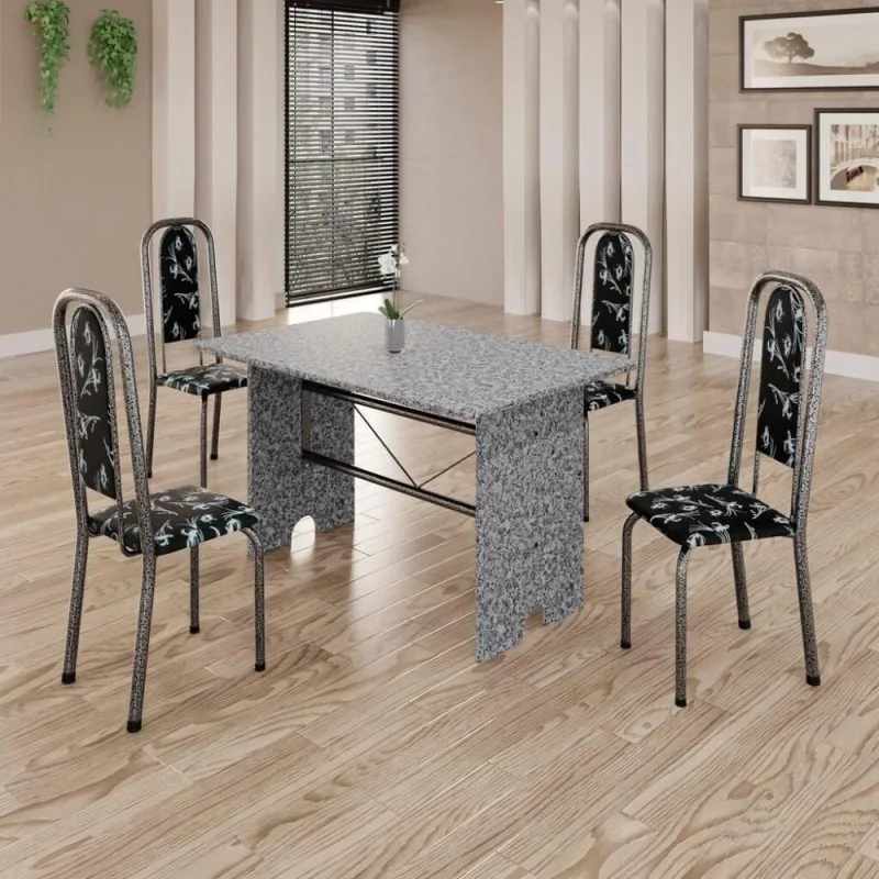 Conjunto de Mesa Letícia 4 Lugares Tampo em MDF Prata 120CM Mart - Mart - Móveis