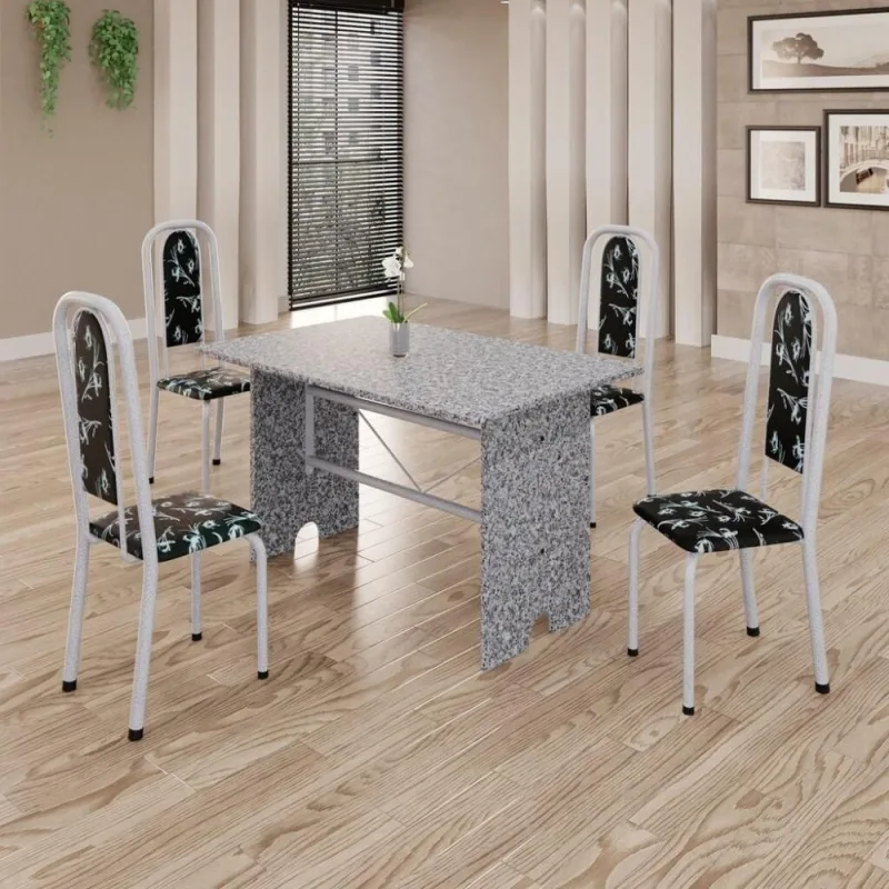 Conjunto de Mesa Letícia 4 Lugares Tampo em Granito Ocre Bege 120CM Mart - Mart - Móveis