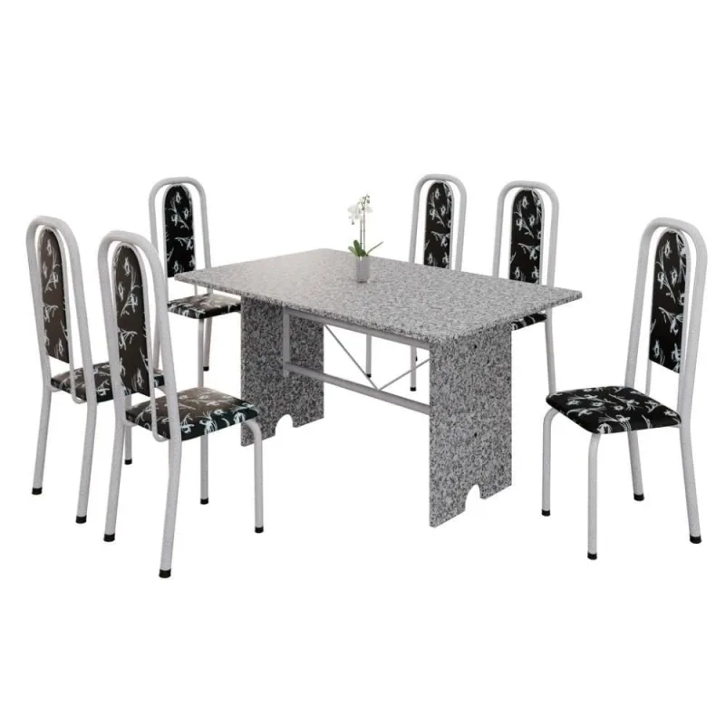 Conjunto de Mesa Letícia com 6 Cadeiras Tampo Granito Ocre 140x75cm Mart 140CM - Mart