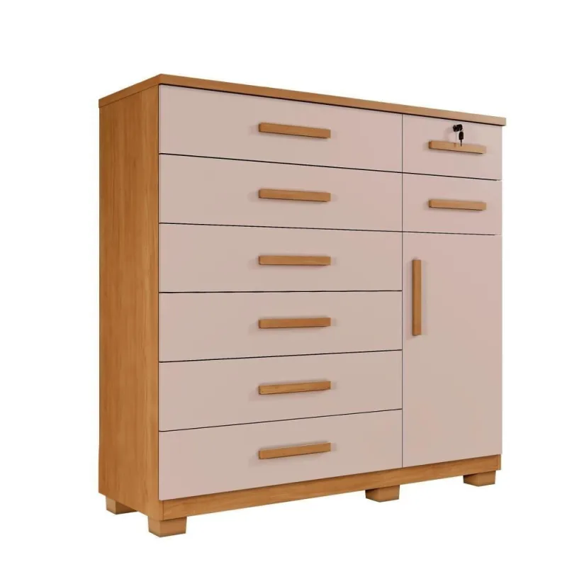 Cômoda Bela Plus 8 Gavetas e 1 Porta MDP Puxador Madeirado Cinza Bela & Cor - OUTRAS