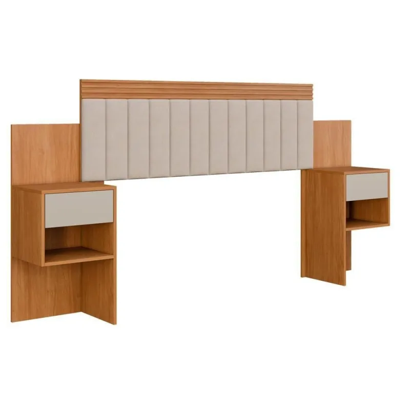Cabeceira Estofada Prime Casal com Mesas MDF-MDP Suede Cinza Prime Colchões 223-243CM - OUTRAS - Móveis