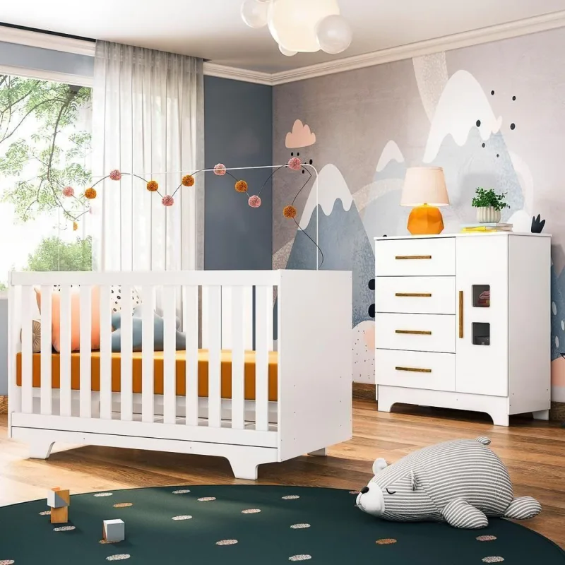Dormitório Toque de Magia Berço Multifuncional e Cômoda MDF Branco 70CM - OUTRAS